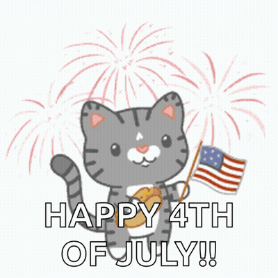 Cat Holding American Flag And Hot Dog Saying Happy 4Th Of July GIF