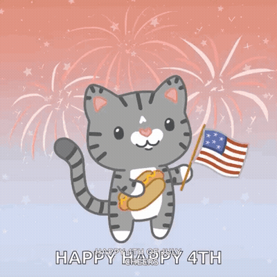 Cat Holding American Flag And Hot Dog Says Happy 4Th GIF