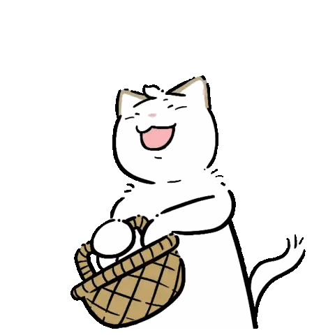 Cat Holding Basket With Falling Flowers Sticker
