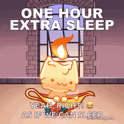 Cat Holding Candle Says One Hour Extra Sleep GIF