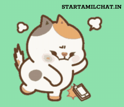 Cat Holding Cell Phone With Website Starttamilchat.in GIF