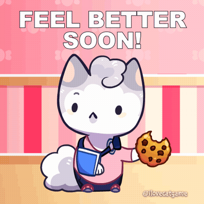 Cat Holding Cookie Saying Feel Better Soon GIF