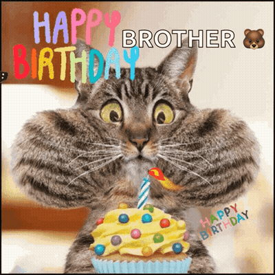 Cat Holding Cupcake With Candle Happy Birthday