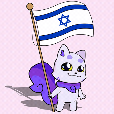Cat Holding Flag With Jewish Star GIF