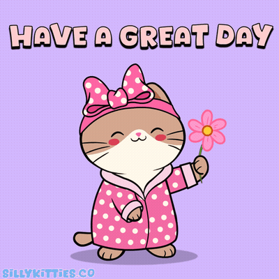 Cat Holding Flower Saying Have A Great Day GIF