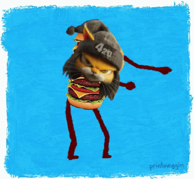 Cat Holding Hamburger Wearing Hat Saying 420 GIF