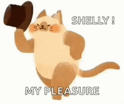 Cat Holding Hat Saying Shelly My Pleasure GIF