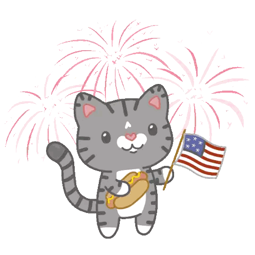 Cat Holding Hot Dog And American Flag Sticker