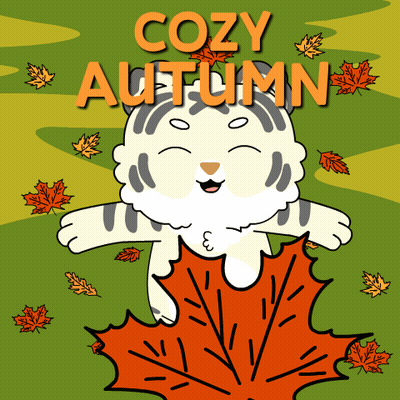 Cat Holding Maple Leaf Cozy Autumn GIF