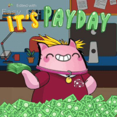Cat Holding Money With It's Payday Text GIF