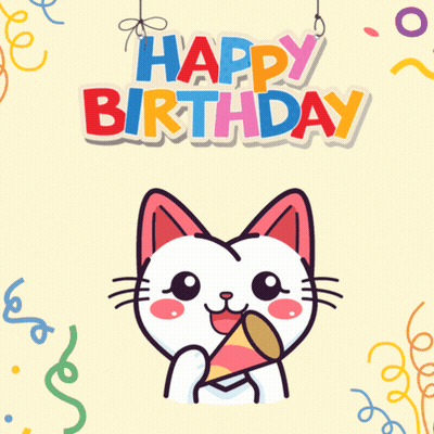 Cat Holding Party Hat Birthday Card GIF