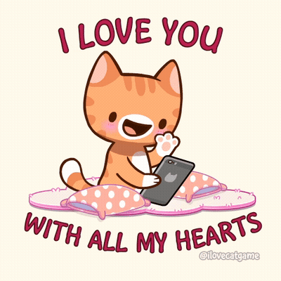 Cat Holding Phone With Hearts GIF