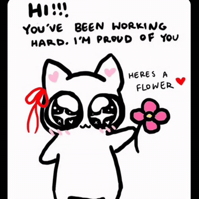 Cat Holding Pink Flower Saying Proud Of You GIF