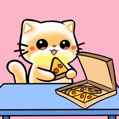 Cat Holding Pizza Slice Next To Pizza Box GIF