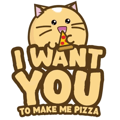 Cat Holding Pizza Slice Saying Make Me Pizza Sticker