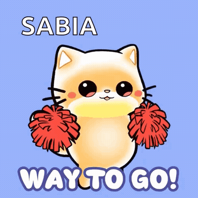 Cat Holding Pom Poms Saying Sabia Way To Go GIF