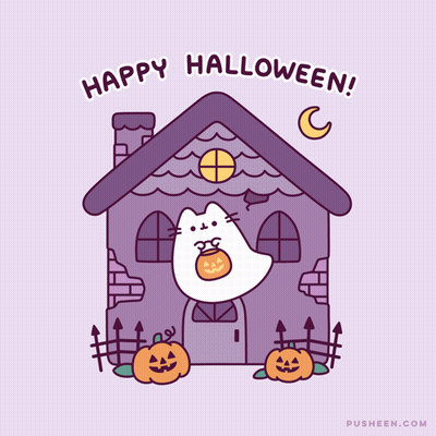 Cat Holding Pumpkin Happy Halloween GIF