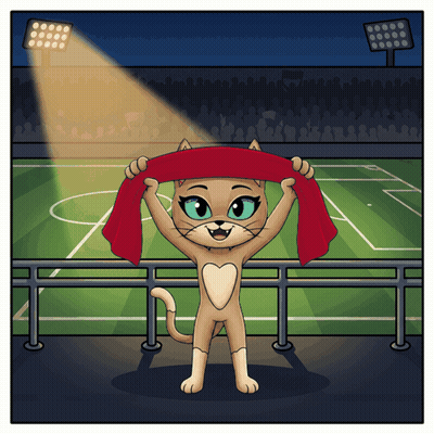 Cat Holding Red Scarf In Stadium GIF