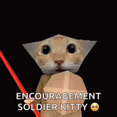 Cat Holding Red Sword And Shield Saying Encouragement Soldier Kitty GIF