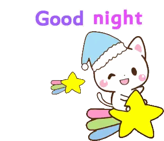 Cat Holding Star Saying Good Night Sticker