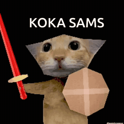 Cat Holding Sword And Shield Koka Sams GIF