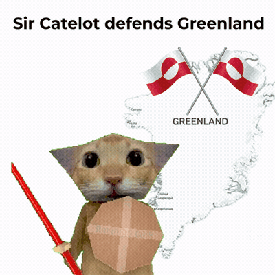 Cat Holding Sword and Shield Sir Catelot Defends Greenland