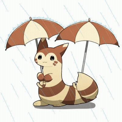 Cat Holding Two Umbrellas In Rain GIF