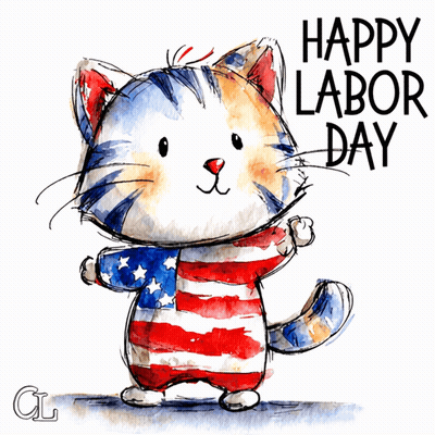 Cat In American Flag Shirt Happy Labor Day GIF