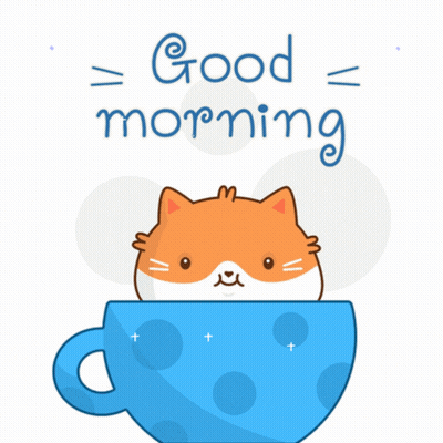 Cat In Blue Cup Good Morning GIF