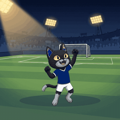 Cat In Blue Shirt And Shorts On Soccer Field GIF