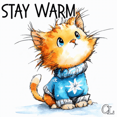 Cat In Blue Sweater Saying Stay Warm GIF
