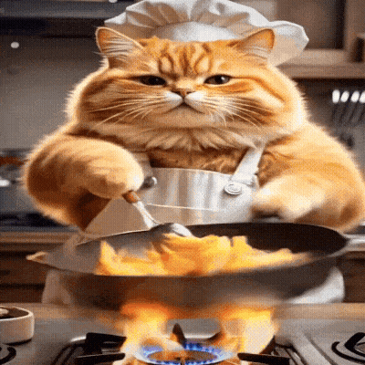 Cat In Chef Hat And Apron Cooking GIF
