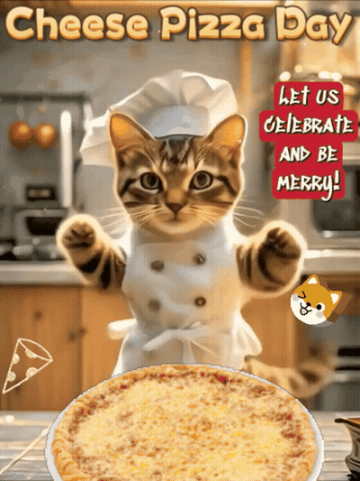 Cat In Chef Hat And Apron Holding Pizza GIF
