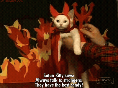 Cat In Devil Costume Says Satan Kitty Always Talk To Strangers GIF