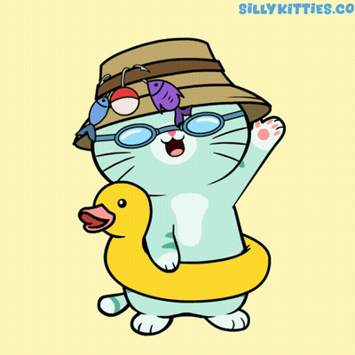 Cat In Hat And Goggles Holding Yellow Duck GIF