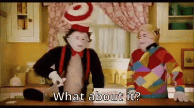 Cat In Hat And Man In Sweater Talking GIF