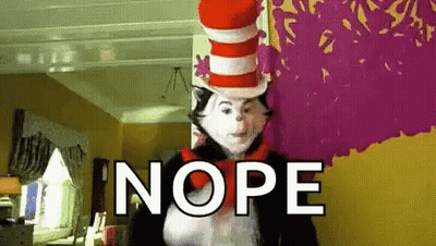 Cat In Hat Costume With Nope On Wall GIF