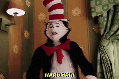 Cat In Hat Harumph In Bedroom GIF