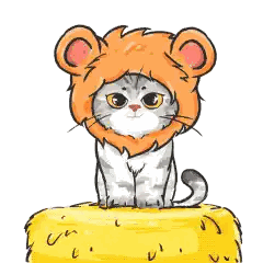 Cat In Lion Costume Sitting On Yellow Object Sticker