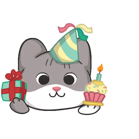 Cat In Party Hat Holding Cupcake Sticker