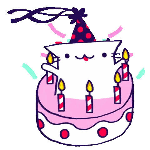 Cat In Party Hat On Birthday Cake Sticker