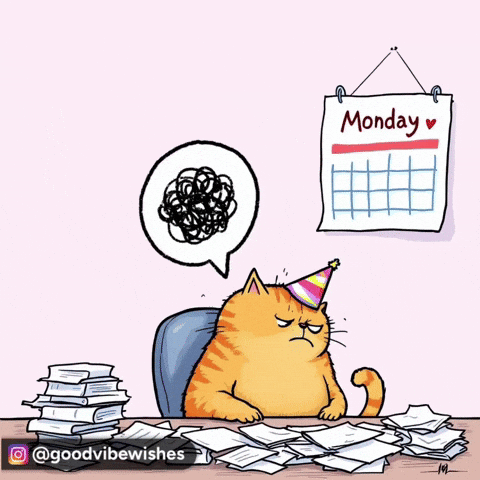 Cat In Party Hat Sitting At Desk GIF