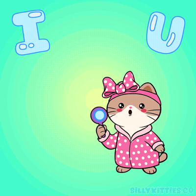 Cat In Pink Polka Dot Robe Blowing Bubbles Saying I Love You GIF
