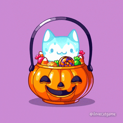 Cat In Pumpkin With Halloween Candy GIF