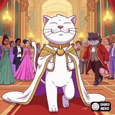 Cat In Purple Cape And Gold Medallion GIF