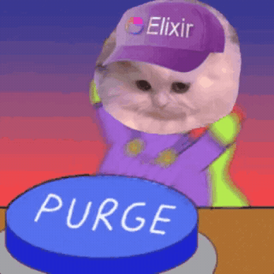 Cat In Purple Hat Pressing Purge Button GIF