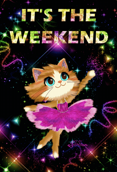 Cat In Purple Tutu Saying It's The Weekend GIF