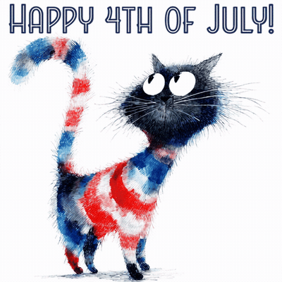 Cat In Red White Blue Striped Shirt Says Happy 4Th Of July GIF