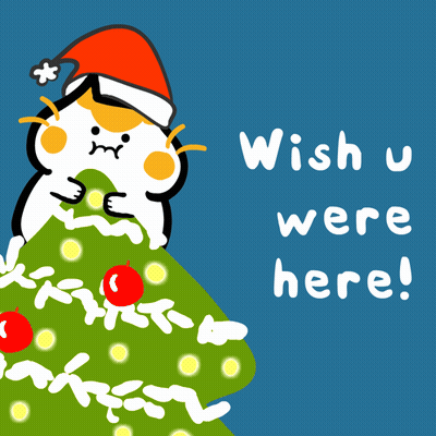 Cat In Santa Hat Christmas Card Wish U Were Here GIF