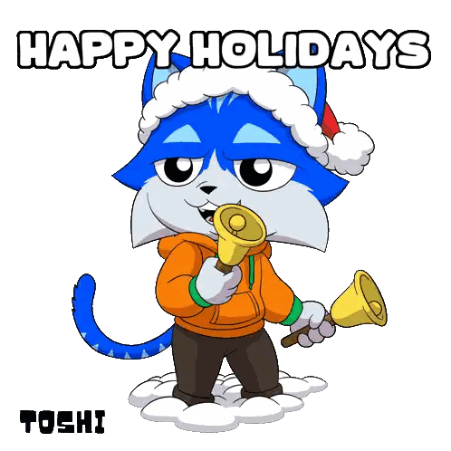 Cat In Santa Hat Holding Bell Happy Holidays Sticker